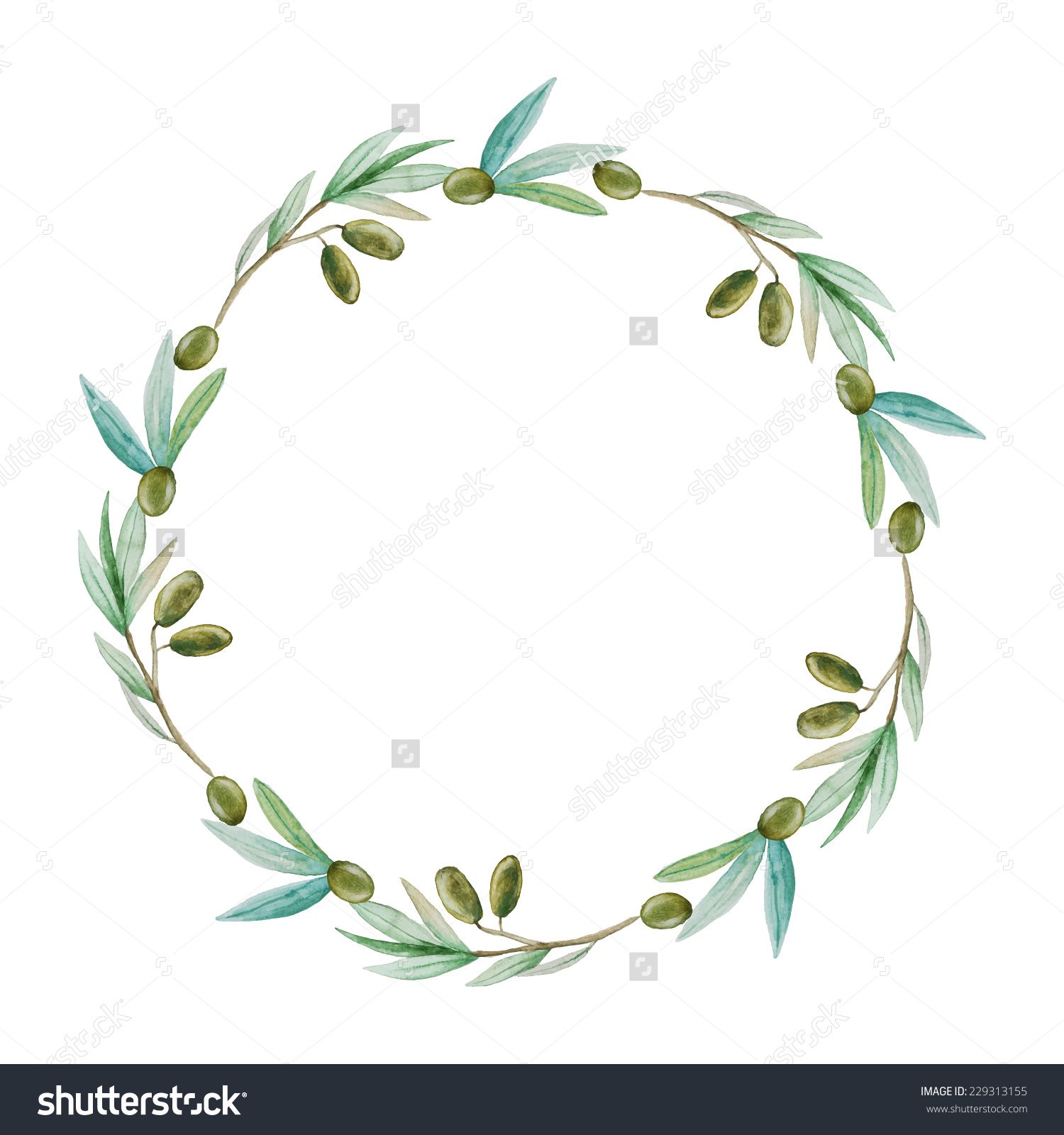 1500x1600 Watercolor Olive Branch Wreath Hand Drawn Natural Vector Frame