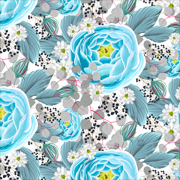 Seamless Blue Mint Rose Floral Pattern Vector Background 600x600 Seamless Blue Mint Rose Floral Pattern Vector Background