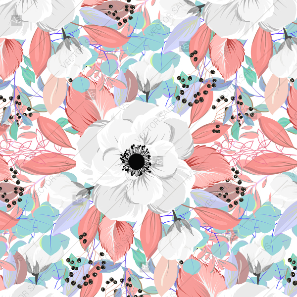 Seamless Spring White Floral Pattern Vector Background 600x600 Seamless Spring White Floral Pattern Vector Background