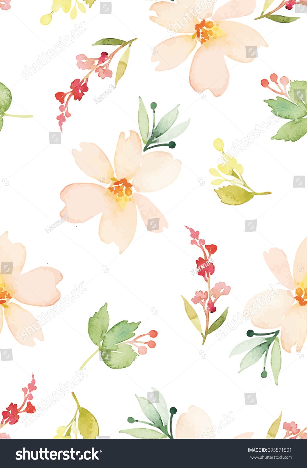 Watercolor Flowers Seamless Pattern Vector Illustration Gentle 1050x1600 Watercolor Flowers Seamless Pattern Vector Illustration Gentle