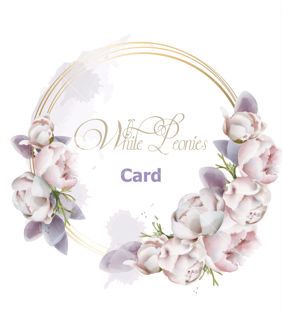 907x1000 Peony Flowers Wreath Card Watercolor Vector Romantic Floral