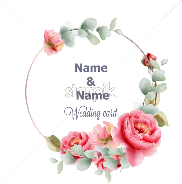 593x600 Round Wedding Frame Peony Watercolor Vector Vintage Frame Decor