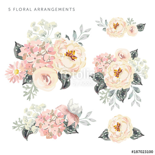 500x500 Set Of The Floral Arrangements Pale Pink Peonies And Hydrangea