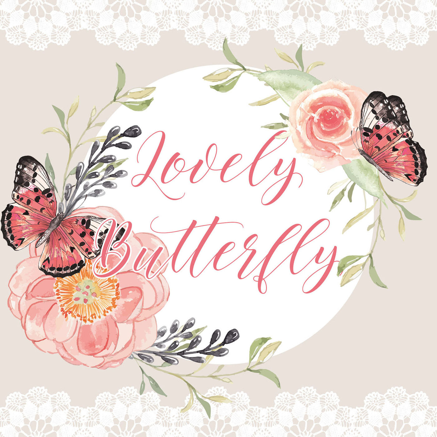 1400x1400 Vector Watercolor Peony Butterfly Clipart, Watercolor Flower, Pink