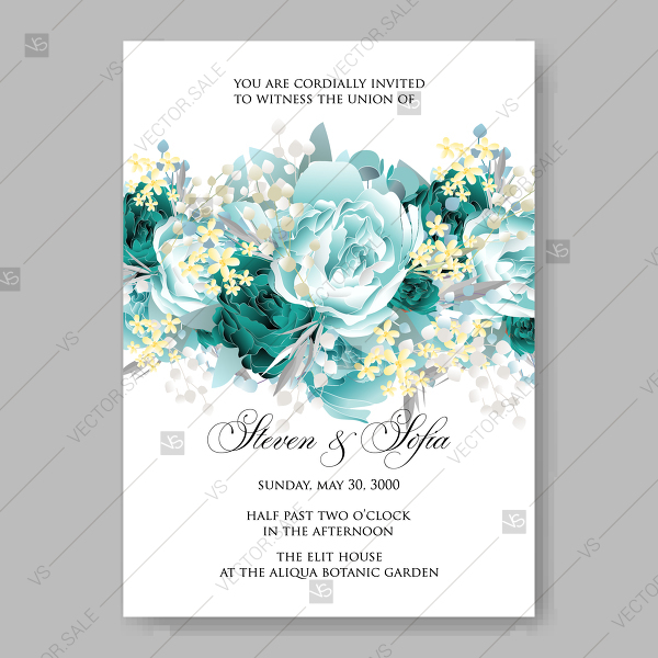 600x600 Vintage Wedding Invitation Vector Card Template Mint Green Blue
