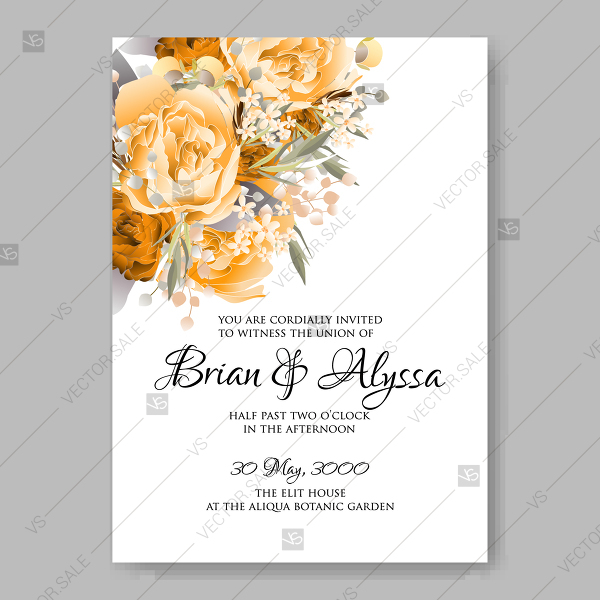 600x600 Vintage Wedding Invitation Vector Card Template Orange Watercolor