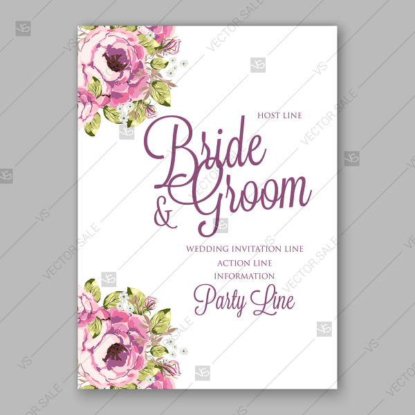 600x600 Watercolor Peony Wedding Invitation Template Retro Vintage Vector