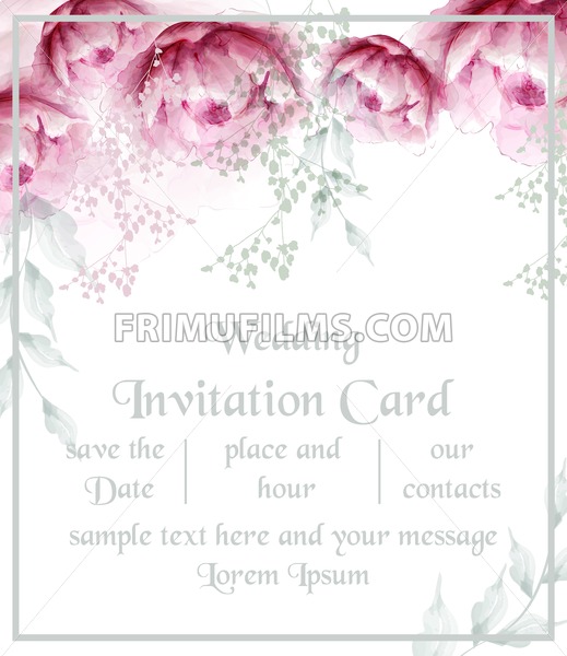 519x600 Watercolor Peony Flowers Frame Blossom Card Vector Vintage Floral