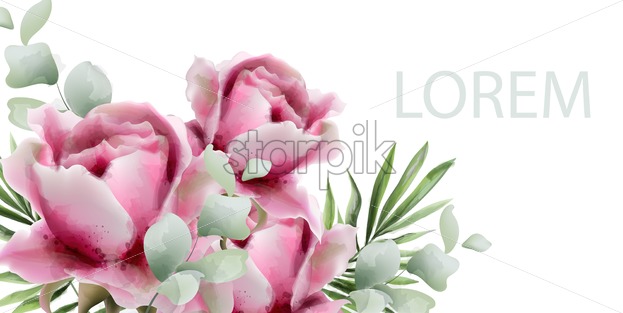 623x313 Peonies Vector Watercolor Summer Exotic Floral Background Starpik