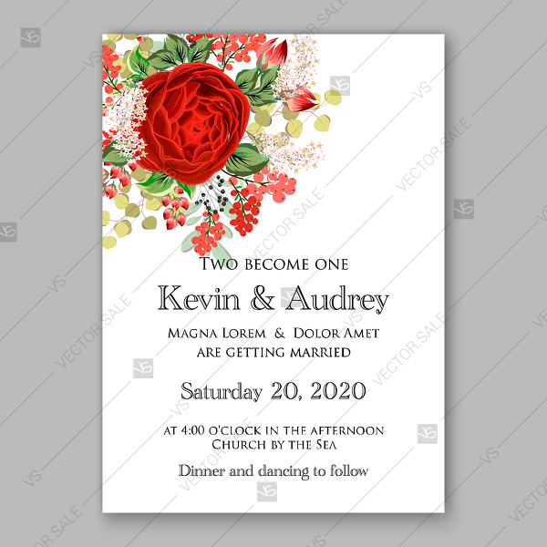 600x600 Red Rose Wedding Invitation Vector Floral Background Floral