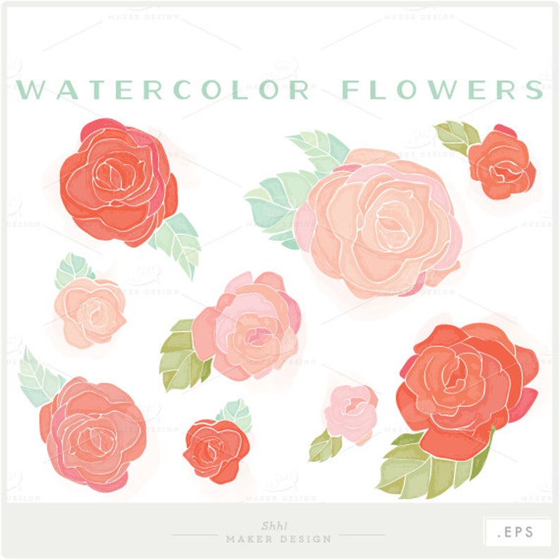 794x794 Watercolor Flowers Vector Digital Clip Art Etsy