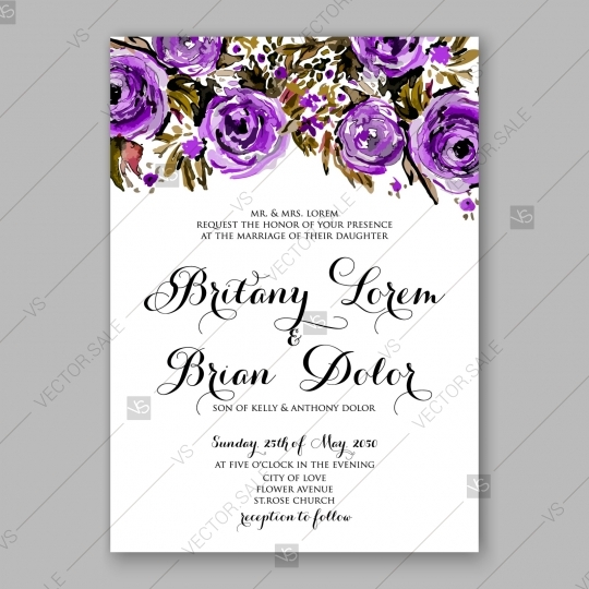 540x540 Watercolor Rose Wedding Invitation Vector Template