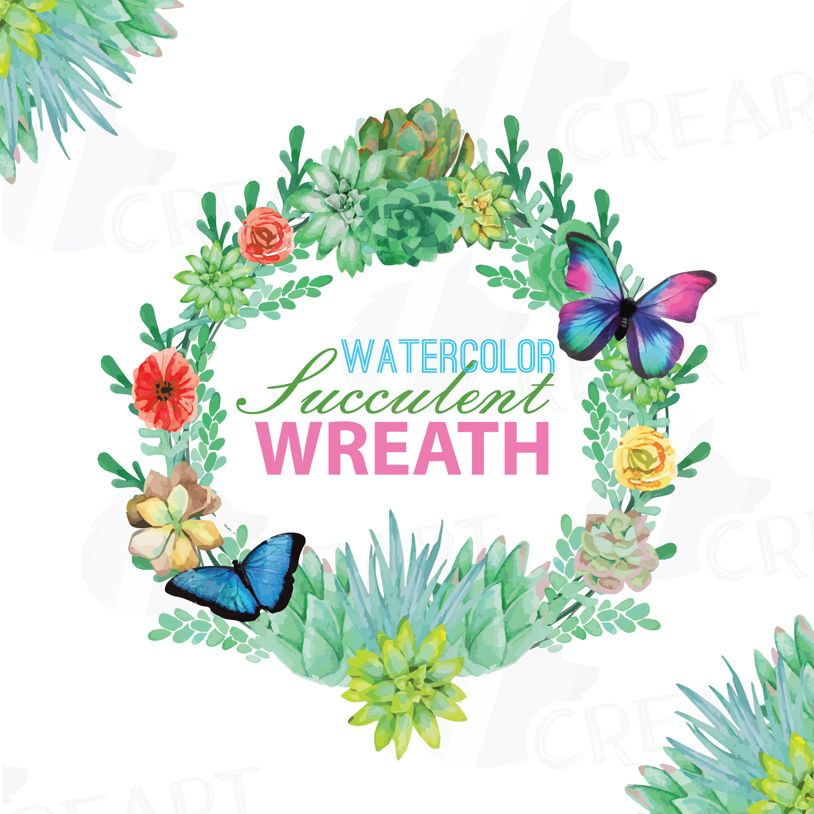 1667x1667 Watercolor Succulent Wreath, Valentine Clip Art Pack, Flowers
