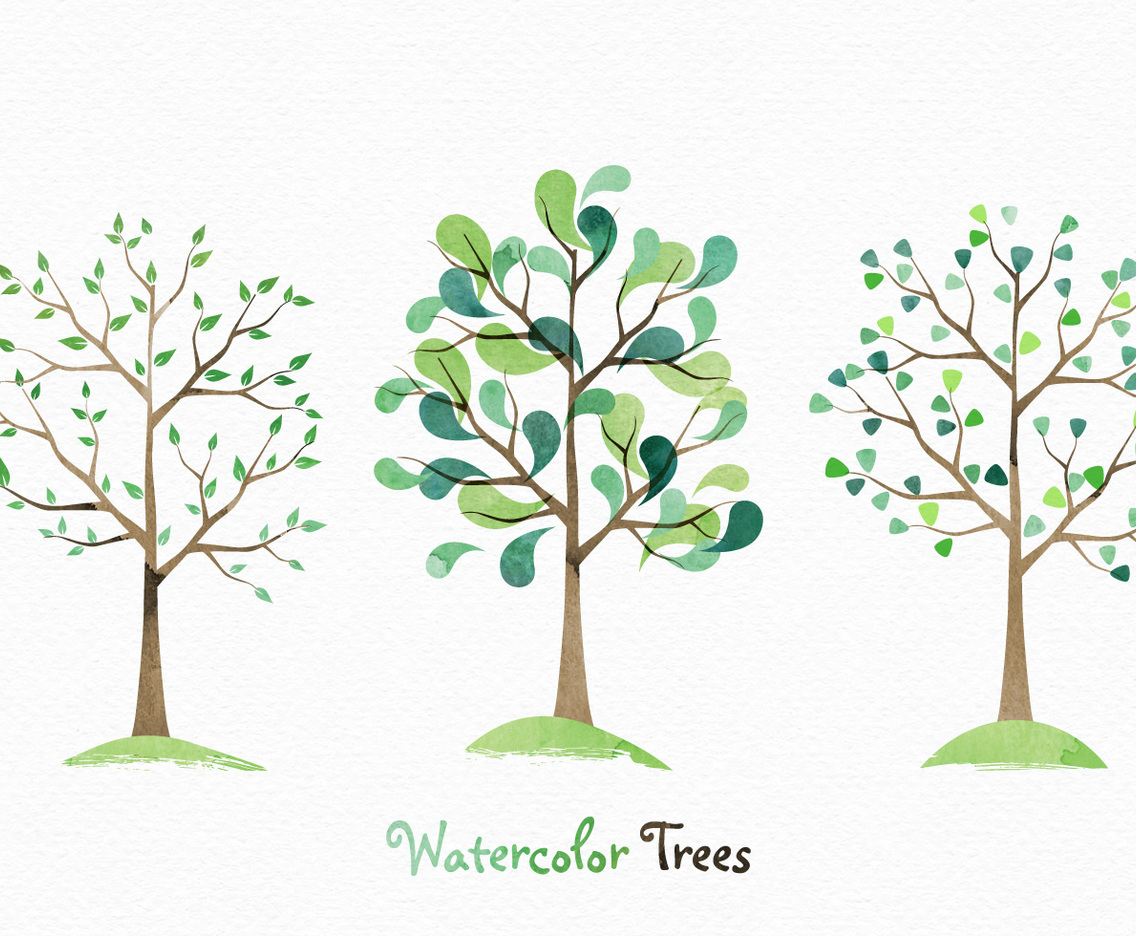 1136x936 Watercolor Trees Vector Art Graphics