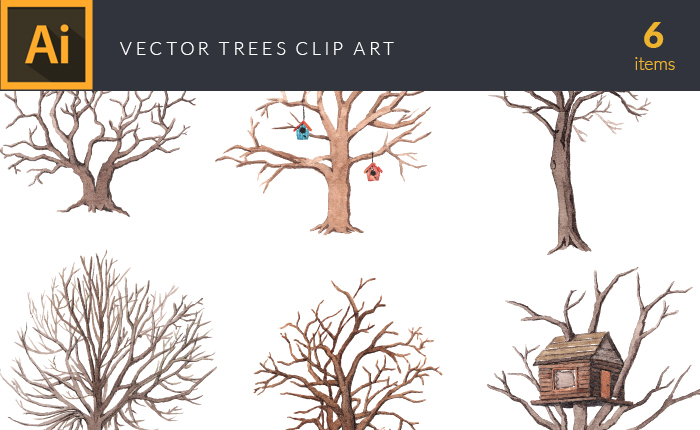 700x430 Watercolor Trees Vector Clipart