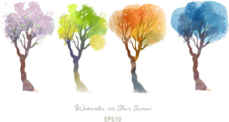 464x247 Watercolor Four Seasons Trees Vector Free Vector In Encapsulated