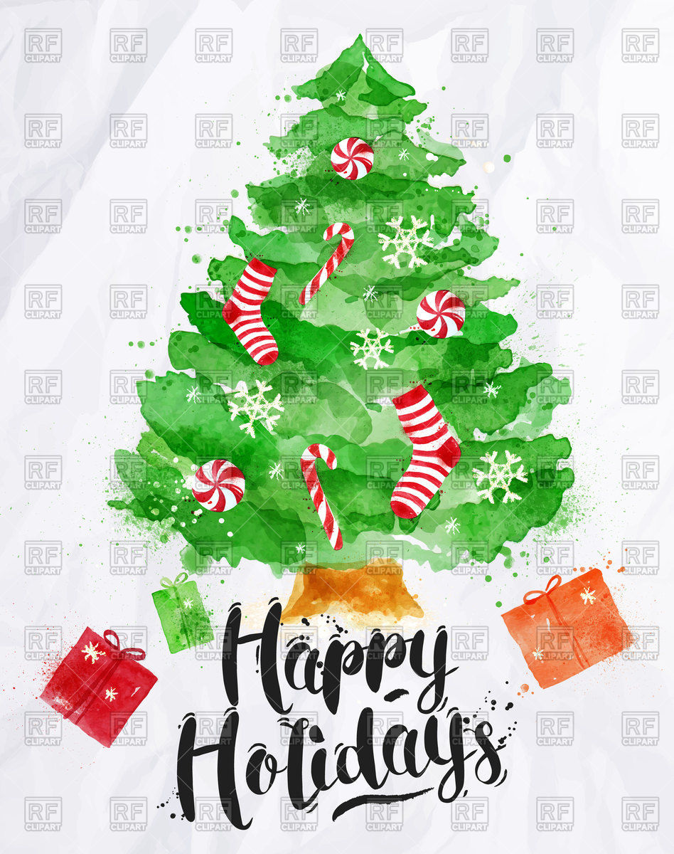 948x1200 Watercolor Poster Decorated Christmas Tree Vector Image Of Holiday