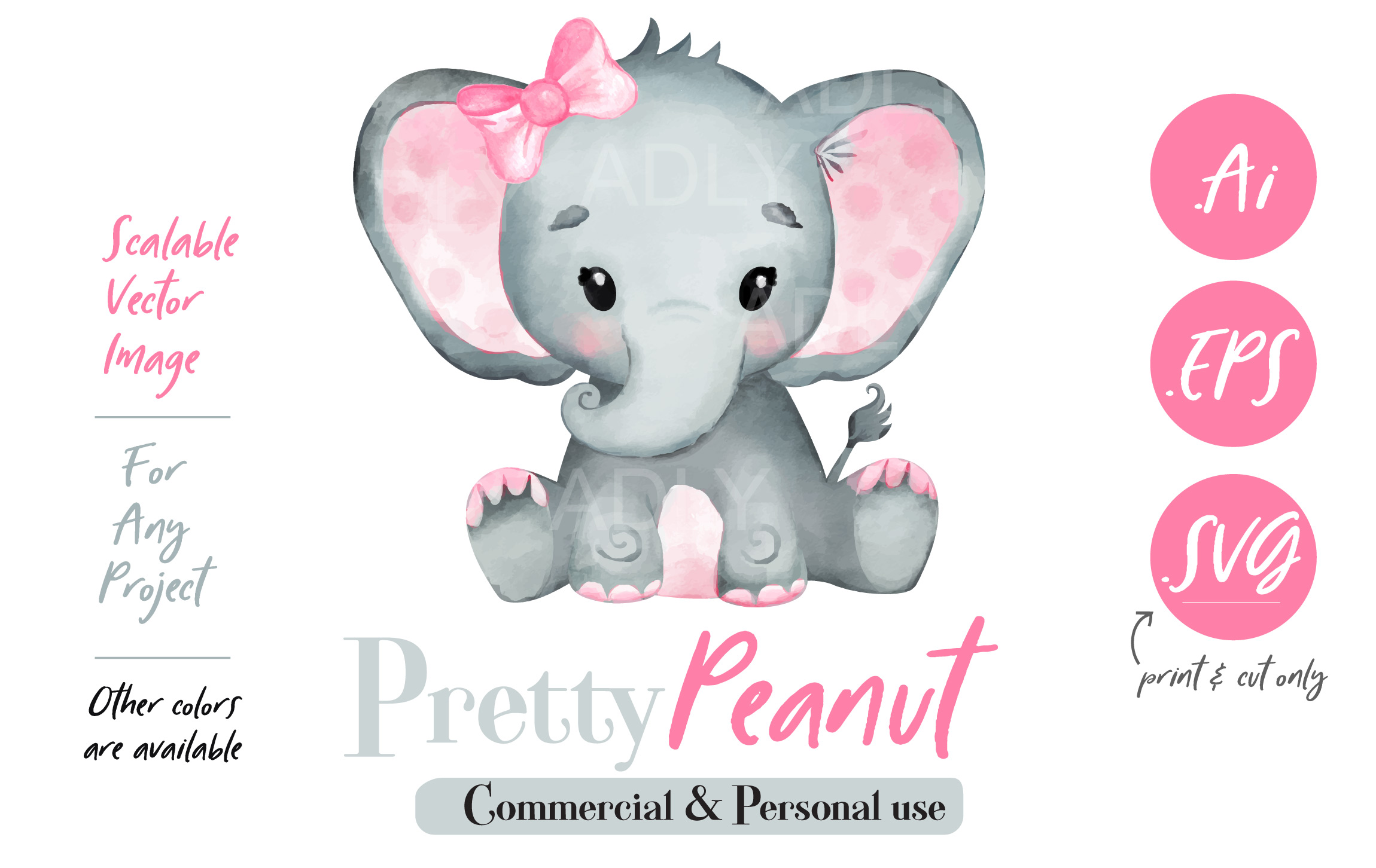 2300x1452 Elephant Watercolor Vector Graphic