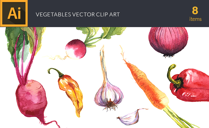 Watercolor Vegetables Vector Clipart 700x430 Watercolor Vegetables Vector Clipart