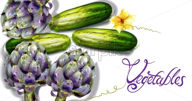 Artichoke And Cucumber Vegetables Vector Watercolor Spring Fresh 623x327 Artichoke And Cucumber Vegetables Vector Watercolor Spring Fresh
