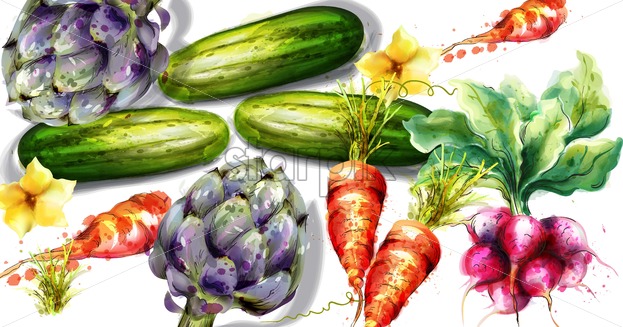 Artichoke And Other Vegetables Pattern Vector Watercolor Starpik 623x327 Artichoke And Other Vegetables Pattern Vector Watercolor Starpik