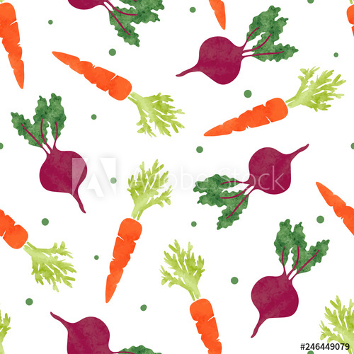 500x500 Seamless Watercolor Vegetables Pattern With Carrot And Beet