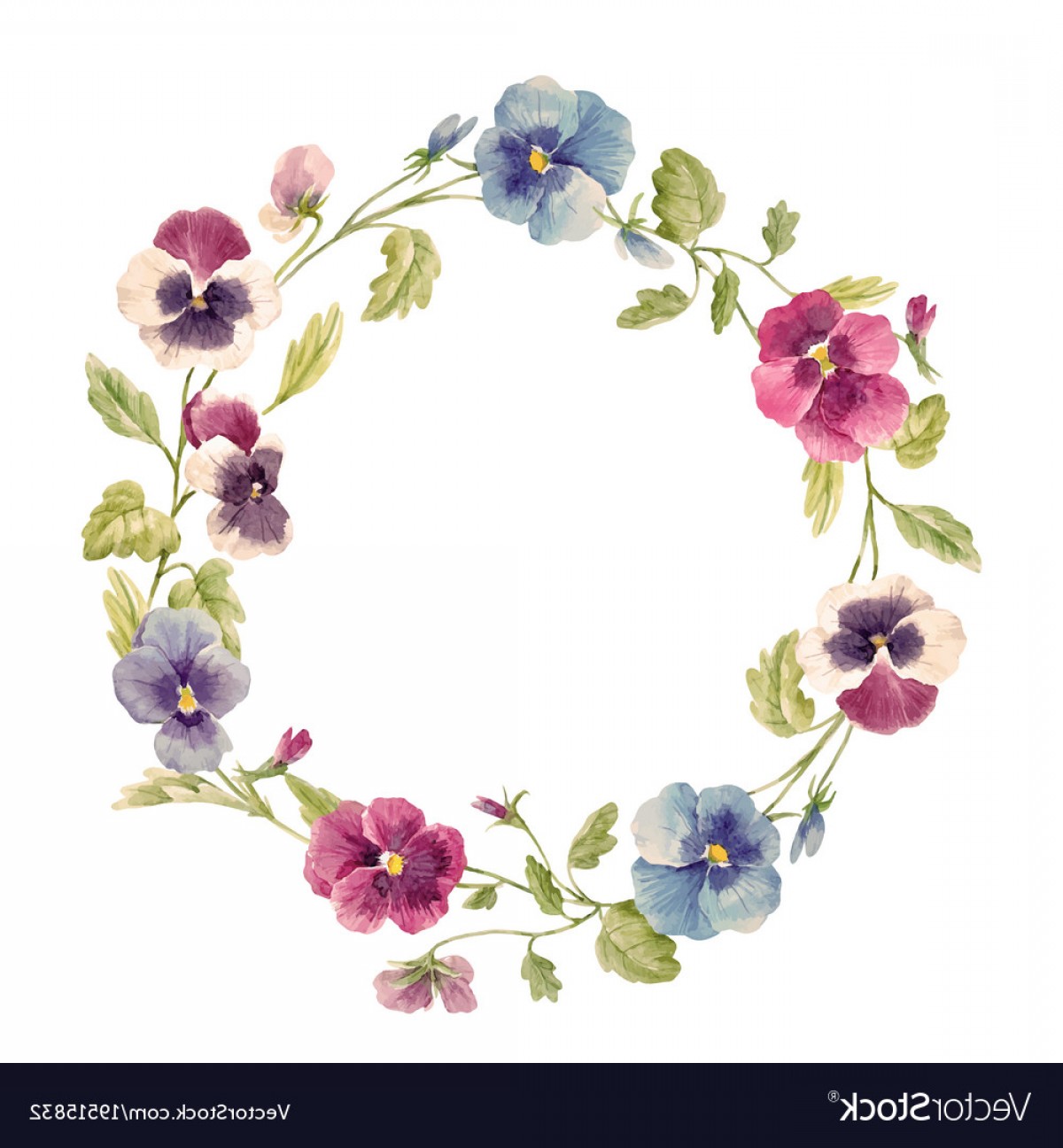 1200x1296 Watercolor Pansy Flower Wreath Vector Studiogrfx
