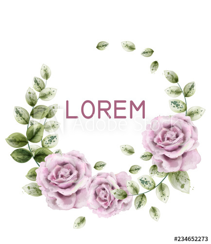 434x500 Delicate Pink Roses Wreath Vector Watercolor Floral Background