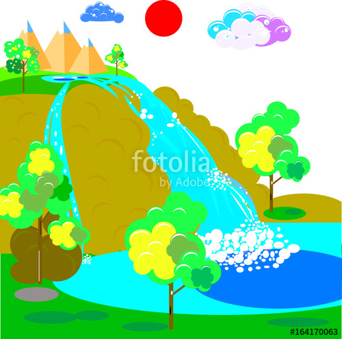 Waterfall, Vector Art And Illustration Stock Image And Royalty 500x495 Waterfall, Vector Art And Illustration Stock Image And Royalty
