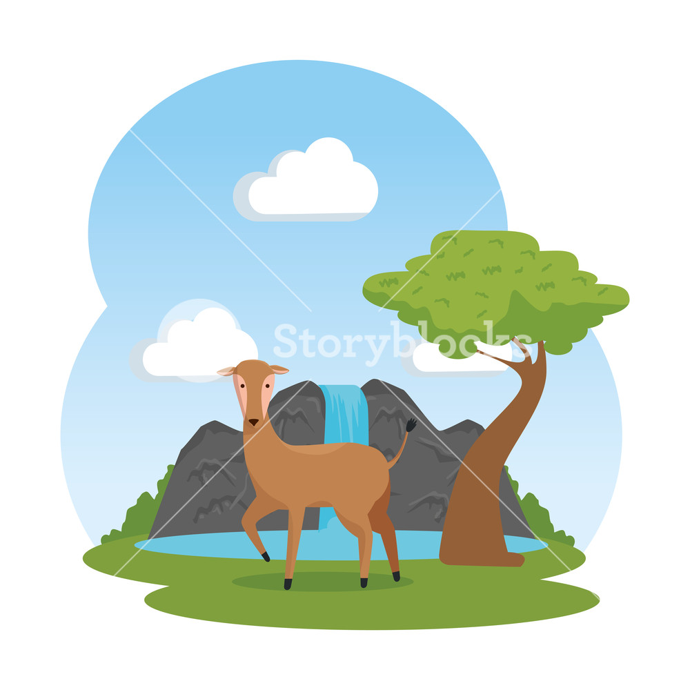 African Antelope In The Savannah With Waterfall Vector 1000x1000 African Antelope In The Savannah With Waterfall Vector