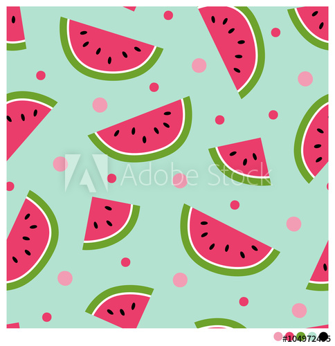 484x500 Cute Seamless Vector Pattern With Watermelons And Dots Wall Mural