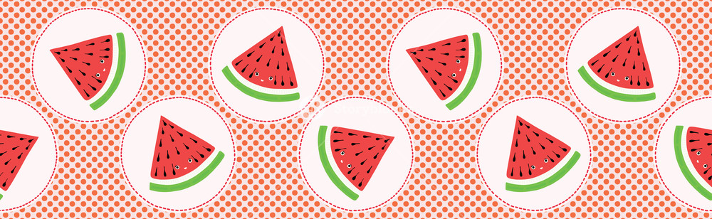 1000x308 Cute Watermelon Polka Dot Vector Illustration Seamless Repeating