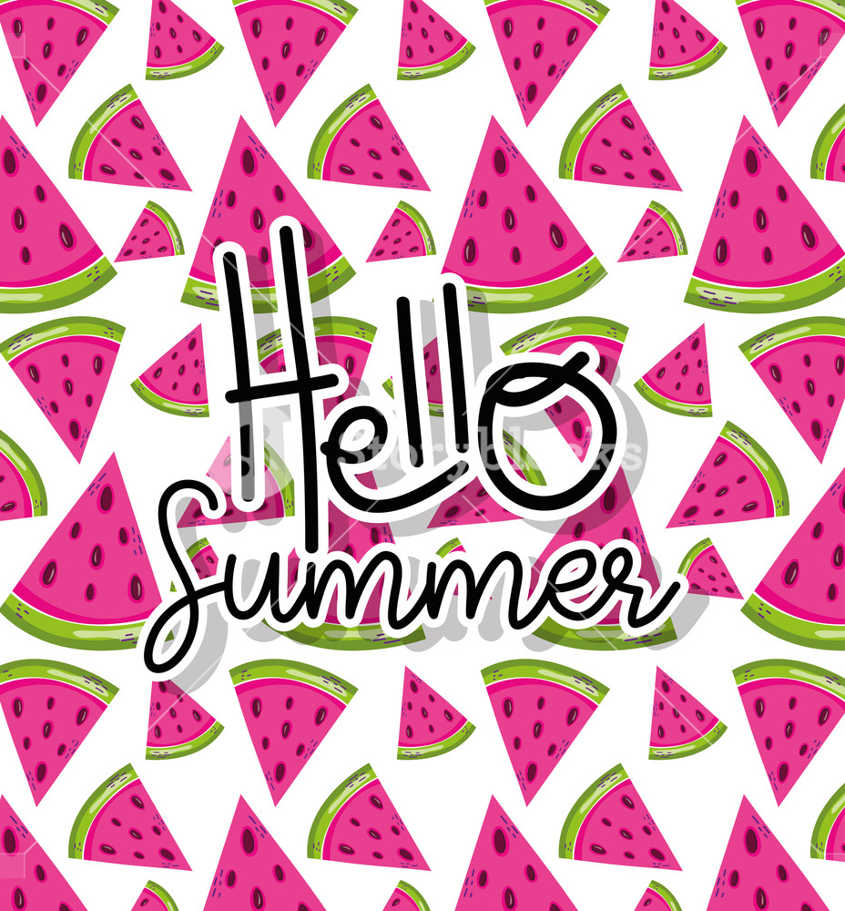 928x1000 Hello Summer Watermelon Pattern Background Cartoons Vector