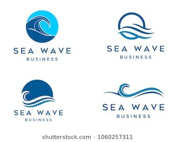 347x280 Sea Waves Logo Set, Sun Waves Logo Set, Whale Waves Logo Vector