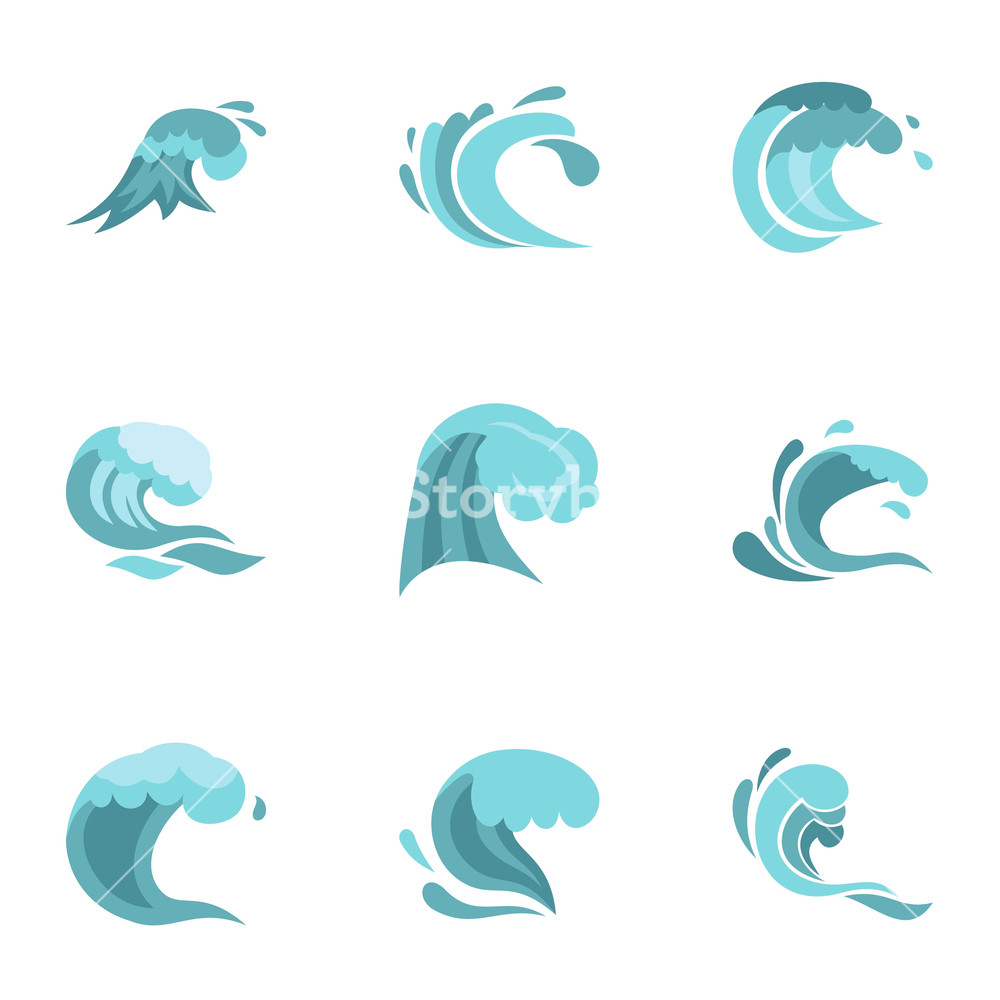 1000x1000 Sea Or Ocean Waves Icons Set Flat Illustration Of Sea Or Ocean