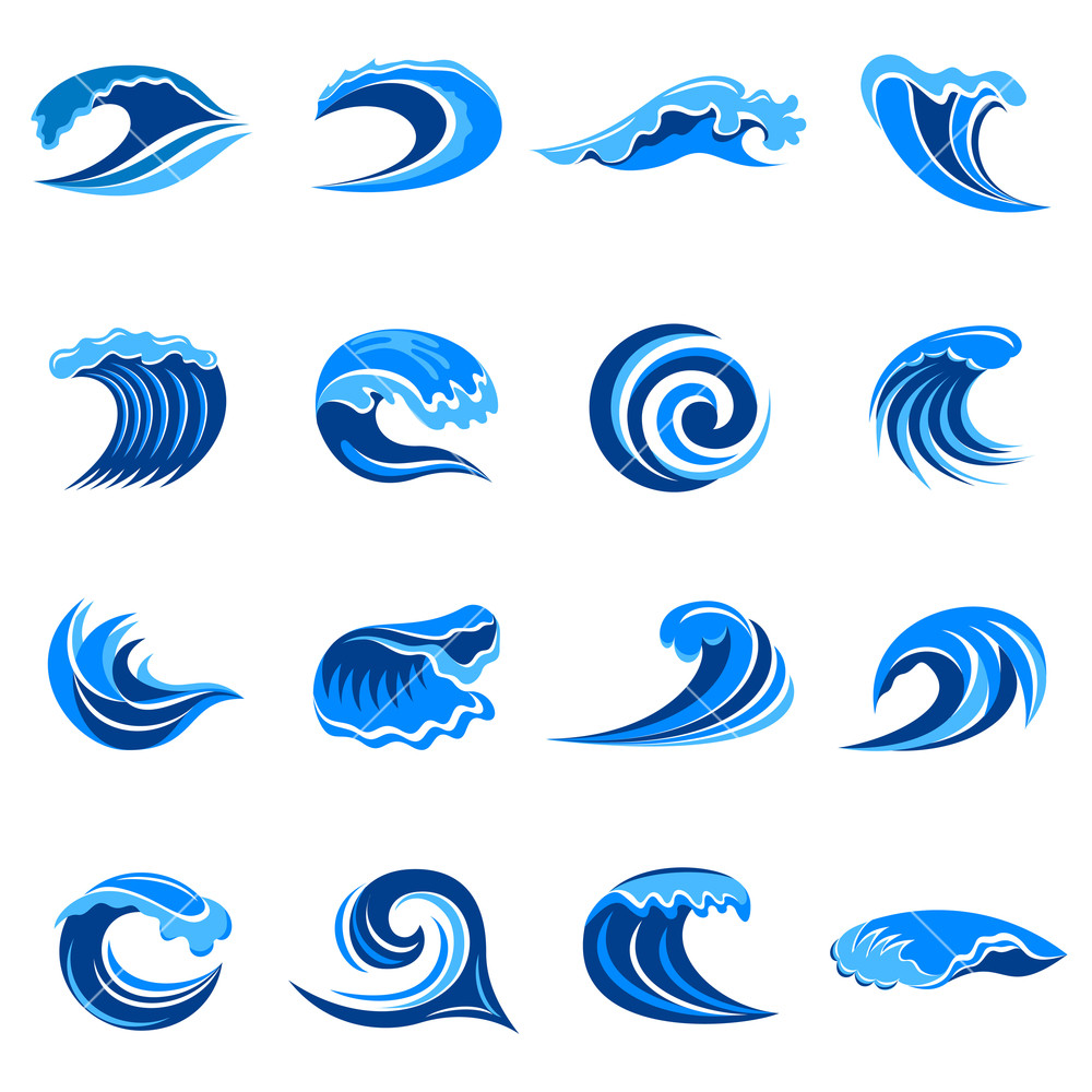 1000x1000 Blue Waves Icons Set Simple Illustration Of Blue Waves Vector
