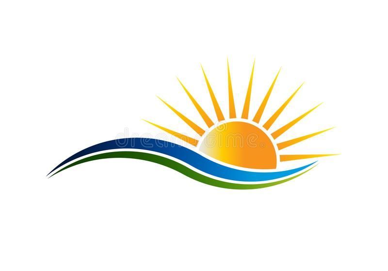 800x558 Sun And Sea Wave Logo Vector Illustration
