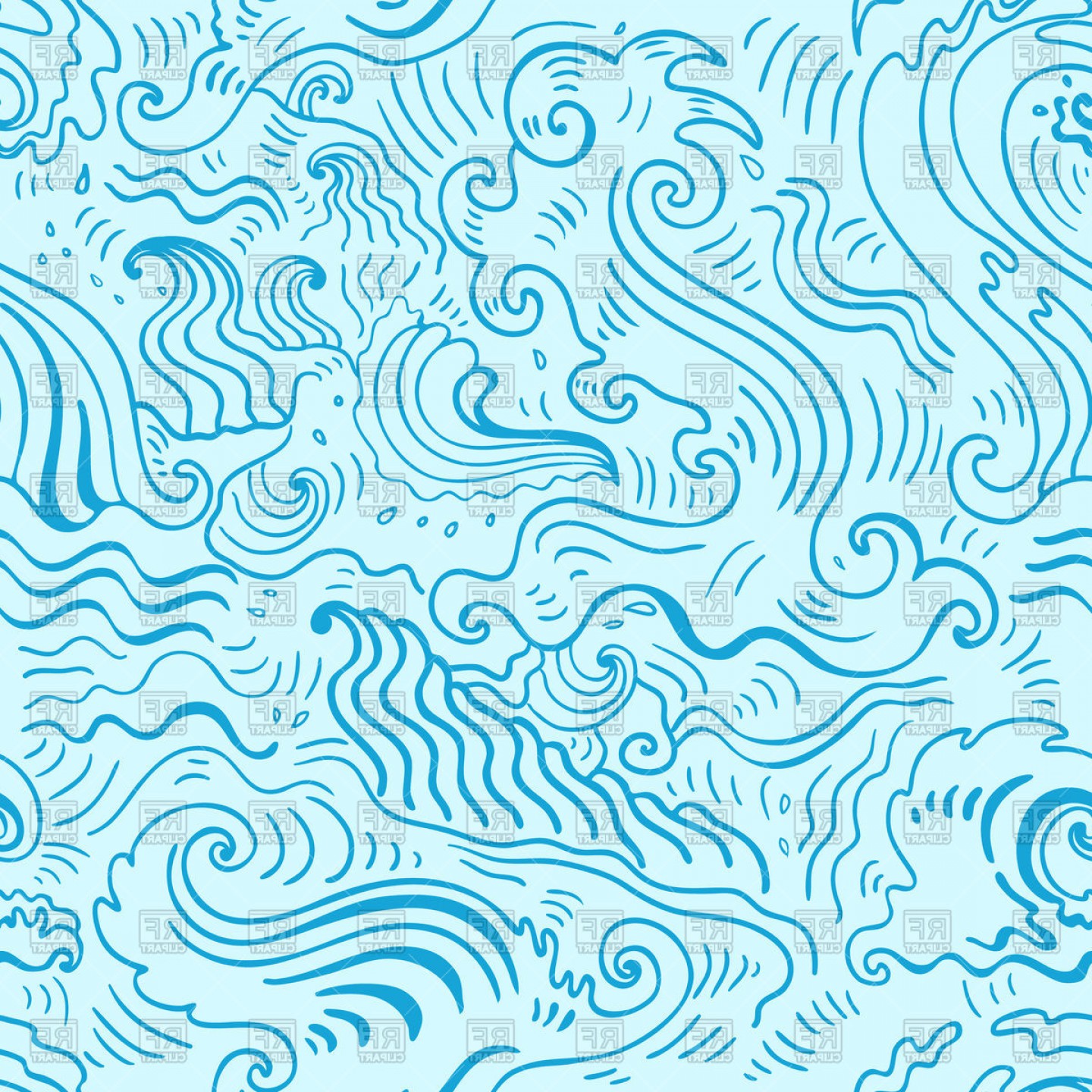 1440x1440 Simple Sea Waves Seamless Pattern Vector Clipart Studiogrfx