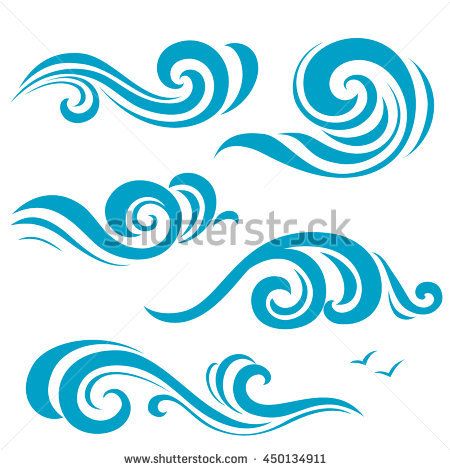450x470 Set Of Decorative Blue Wave Silhouettes Vector Ornamental Sea