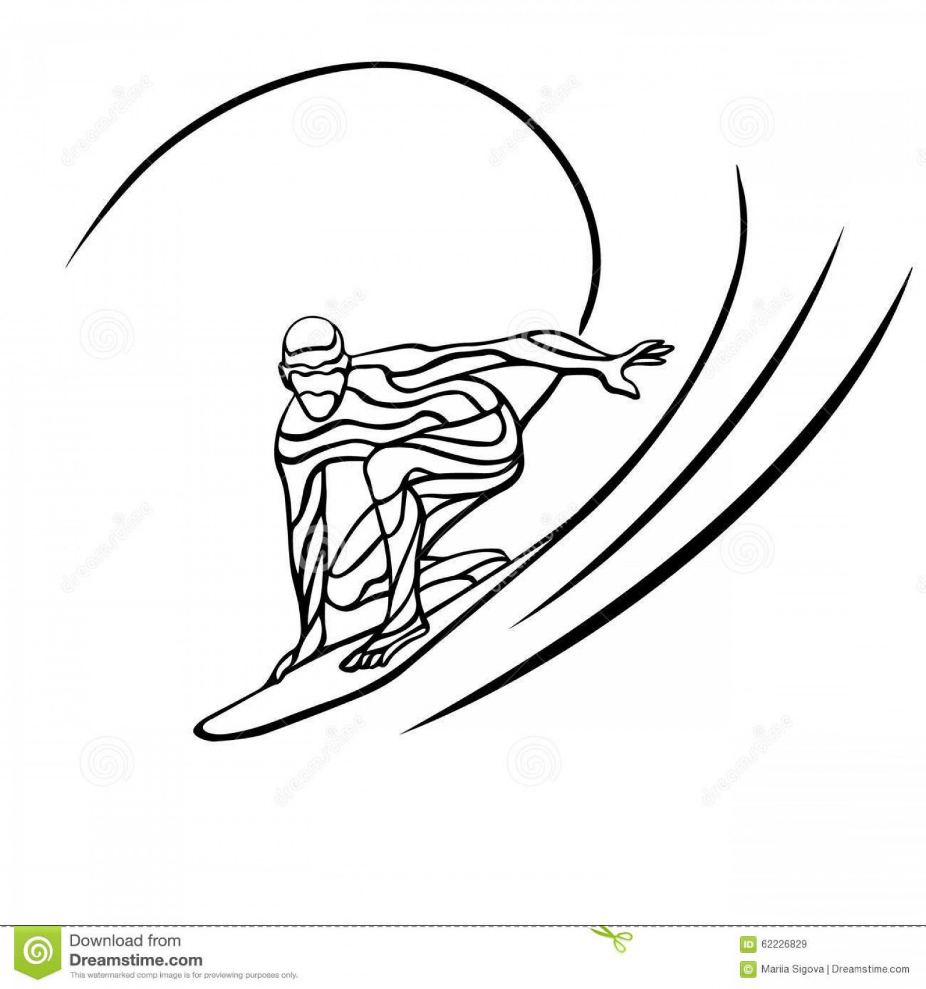 1872x2001 Stock Illustration Creative Waves Silhouette Surfer Abstract Ocean