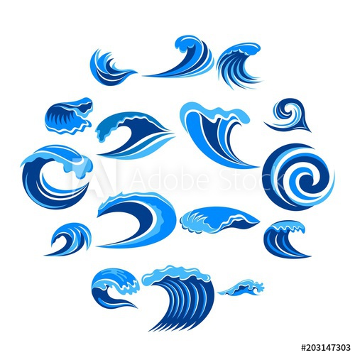 500x500 Blue Waves Icons Set Simple Illustration Of Blue Waves Vector