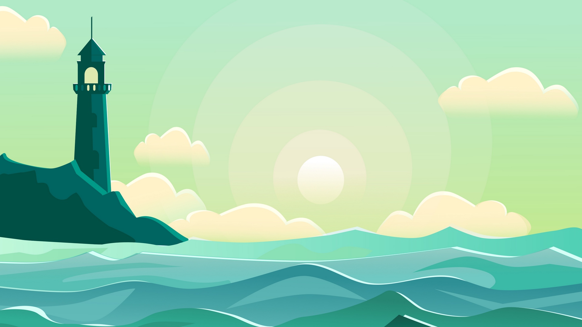 1920x1080 Download Wallpaper Lighthouse, Sea, Wave, Vector, Art