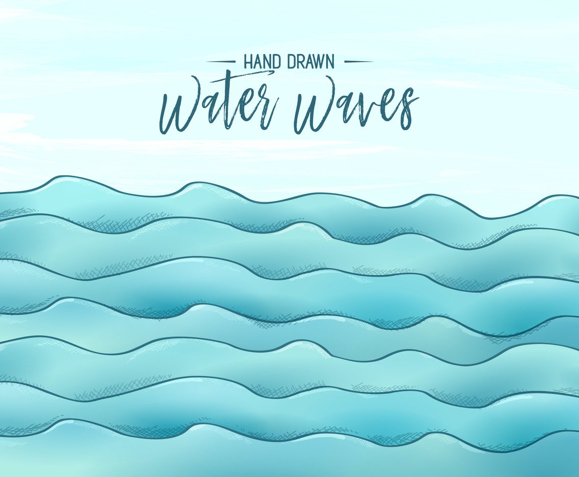 1136x936 Hand Drawn Water Waves Vector Background Vector Art Graphics