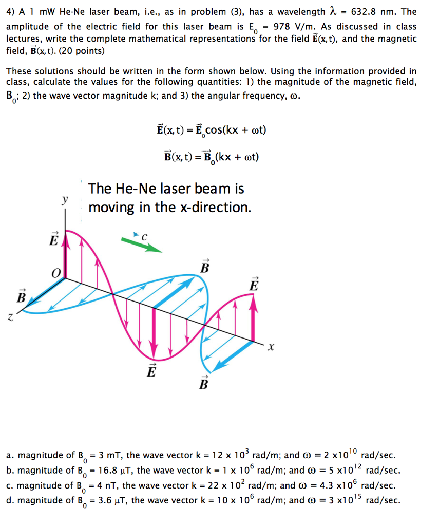 855x1024 Solved A Mw He Ne Laser Beam, I E As In Problem