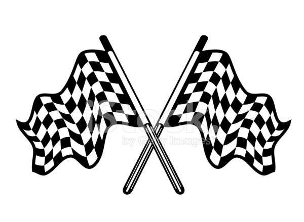 600x439 Crossed Pair Of Waving Checkered Flags Stock Vector