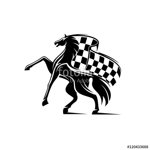 500x500 Horse With Waving Checkered Flag Racing Emblem Stock Image