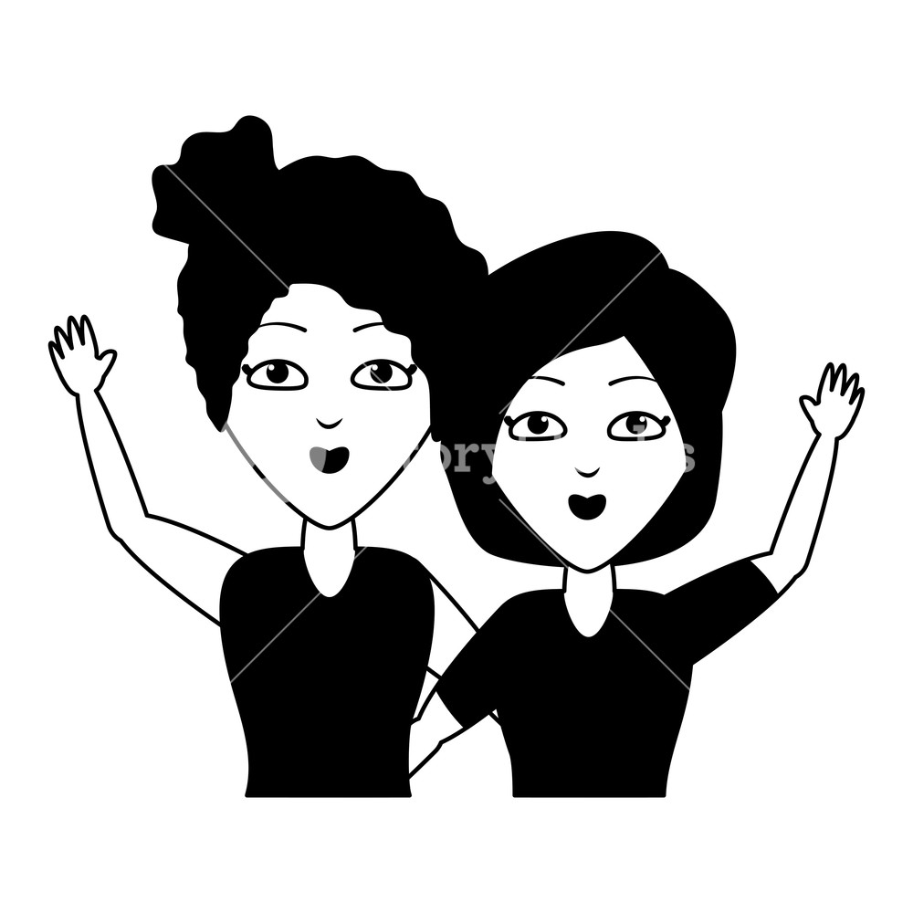 Two Women Portrait Waving Hand Vector Illustration Royalty Free 1000x1000 Two Women Portrait Waving Hand Vector Illustration Royalty Free