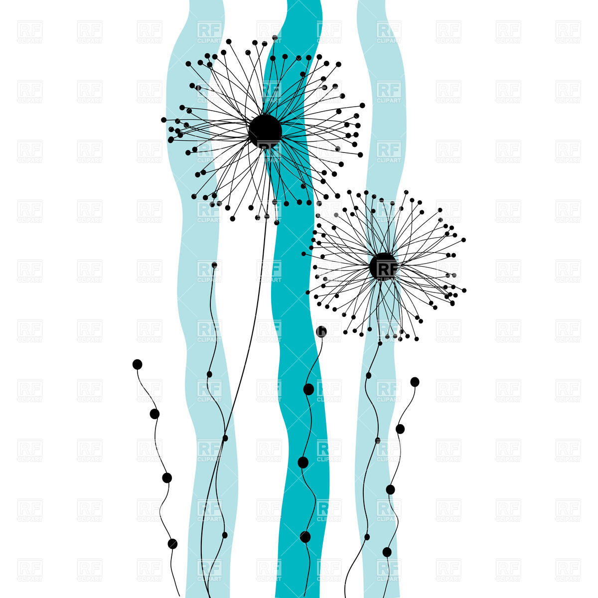 1200x1200 Stylish Dandelions And Abstract Blue Wavy Stripes Vector Image