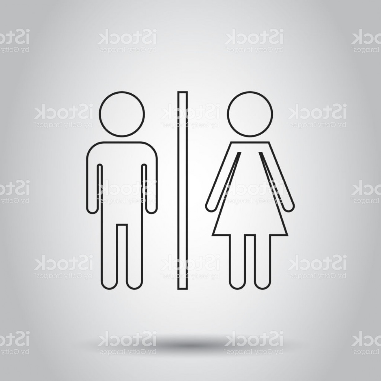 1228x1228 Wc Toilet Line Vector Icon Men And Women Sign For Restroom