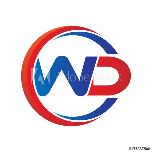 500x500 Wd Logo Vector Modern Initial Swoosh Circle Blue And Red